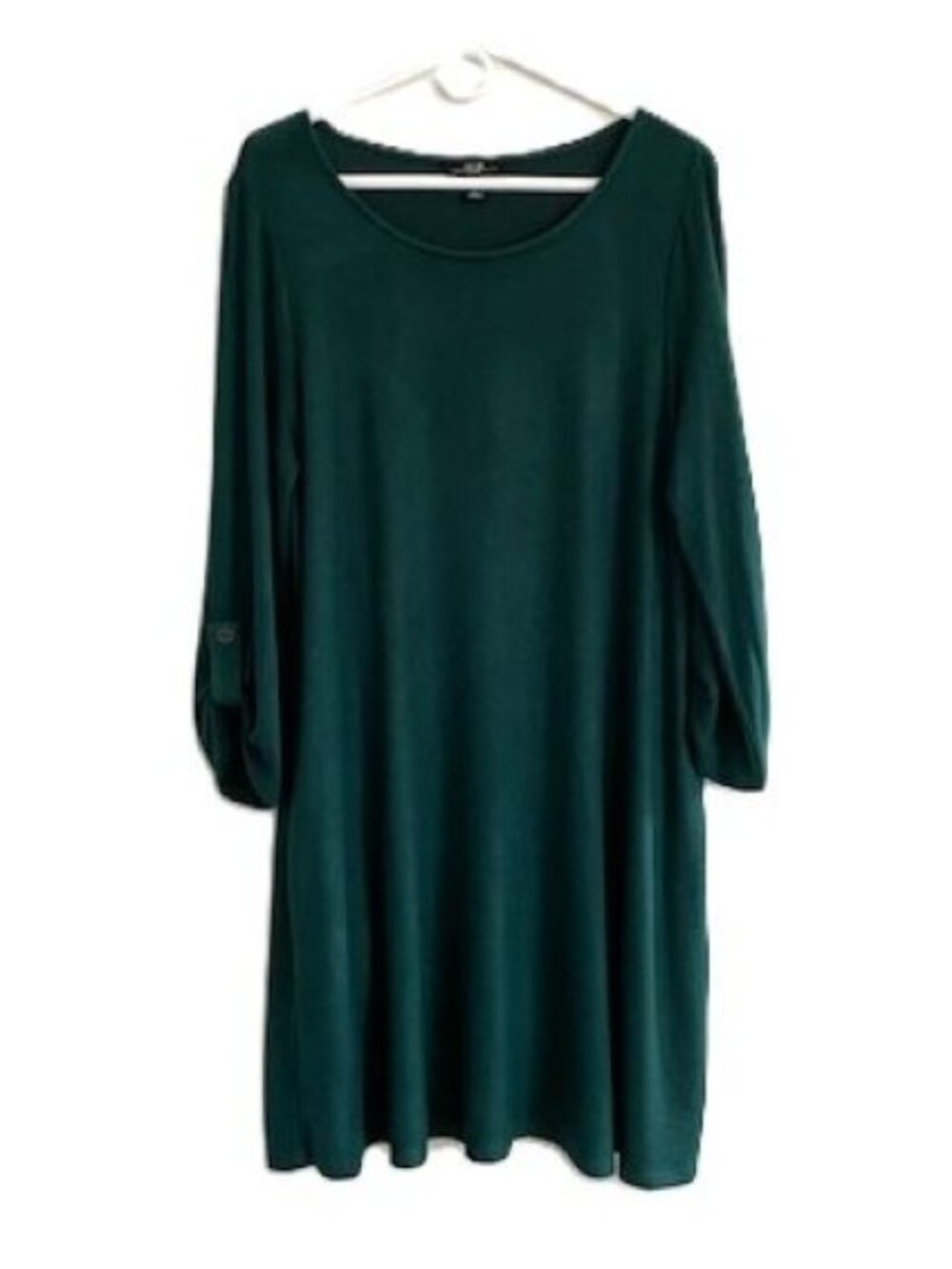 AGB Forest Green Fleece Knit Swing Dress with 3/4 Button Sleeves